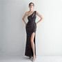 Elegant Beading One-Shoulder Slim-Fit Fishtail Wedding Party Evening Dress