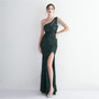 Elegant Beading One-Shoulder Slim-Fit Fishtail Wedding Party Evening Dress