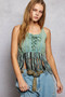 POL Lace-Up Fringe Hem Tank with Lace Detail