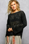 POL Round Neck Long Sleeve Open Weave Sweater