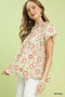 Umgee Retro Floral Smocked Babydoll Blouse
