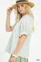 Umgee Pinstripe V-Neck Ruffle Sleeve Blouse