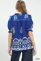 Umgee Printed Puff Sleeve Split Neck Top