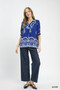 Umgee Printed Puff Sleeve Split Neck Top