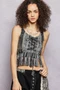 POL Lace-Up Fringe Hem Tank with Lace Detail