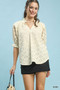 Umgee Linen V-Neck Lace Puff Sleeve Top