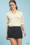 Umgee Linen V-Neck Lace Puff Sleeve Top
