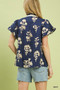 Umgee Floral Ruffle Sleeve Split-Neck Top
