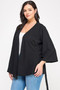 Plus Size Black Wrap Tie-Waist Jacket