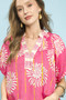 Umgee Floral Border Smocked V-Neck Boho Blouse