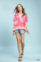 Umgee Floral Border Smocked V-Neck Boho Blouse