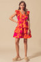 SO ME Floral V Neck Layered Dress with Elasticized Waist