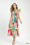 Umgee Abstract Print Smocked Ruffle Sleeve Tiered Midi Dress