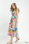 Umgee Abstract Print Smocked Ruffle Sleeve Tiered Midi Dress