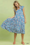 Umgee Leaf Print Midi Tiered Dress with Side Pockets