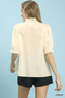 Umgee Textured Check Ruffle V-Neck Blouse