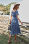 Button V Neck Tiered Short Sleeve Midi Dress