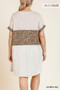 Linen Blend Short Folded Sleeve Animal Print Colorblocked V-Neck Dress With Pockets