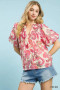 Umgee Mix Paisley Print Peasant Top with Tie Neck