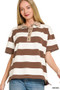 Zenana Striped Collared Polo Top
