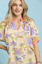 Umgee Floral Print Ruffled Short Sleeve Top