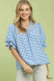 Umgee Gingham Check Blouse with Ruffle Sleeves