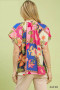 Umgee Mix Floral Patchwork Tassel Tie Top