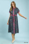 Umgee Mix Floral Button-Front Midi Dress