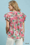 Umgee Mix Tropical Print Blouse with Ruffle Cap Sleeves