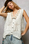 POL Lace Trim Embroidered Floral V-Neck Crochet Vest