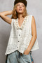 POL Lace Trim Embroidered Floral V-Neck Crochet Vest