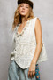 POL Lace Trim Embroidered Floral V-Neck Crochet Vest