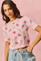 SO ME Floral Pattern Knit Puff Sleeves Sweater Top