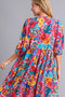 Umgee Full Size Floral Print Tie Neck Midi Dress with Pockets Plus Size