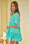 Davi & Dani Solid Ruffled Flared Short Sleeve V Neck Top