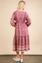 VERY J Floral Printed Boho V-Neck Balloon Sleeve Dress