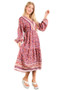 VERY J Floral Printed Boho V-Neck Balloon Sleeve Dress