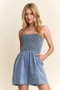 ADORA Smocked Spaghetti Strap Denim Romper