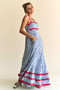 Davi & Dani Geo 2 Tone Printed Wavi Trim Tiered Maxi Dress