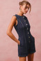 SO ME Button Up Front Washed Denim Sleeveless Romper
