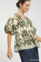 Umgee Mix Printed Puff Sleeve Top with Contrast Trim
