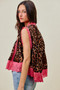 SO ME Leopard Button Up Pleated Sleeveless Blouse