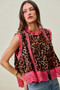 SO ME Leopard Button Up Pleated Sleeveless Blouse
