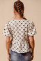 SO ME Bow Texture Woven Peplum Top With Contrast Tie