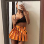 Women'S Autumn And Winter Fashion All-Match Sexy Bright Color Pu Leather Pleated Mini Skirt Short Skirt