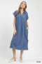 Umgee Stone Washed Collared Denim Midi Dress