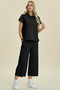 Double Take Full Size Texture Drawstring Short Sleeve Hoodie and Pocketed Pants Set