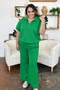 Double Take Full Size Texture Half Zip Short Sleeve Top and Pants Set