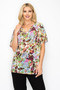 Sheer Neon Floral Cowl Neck Whimsgoth Relaxed Top​