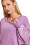 Zenana Acid Washed Batwing Sleeve Fleece Sweatshirt